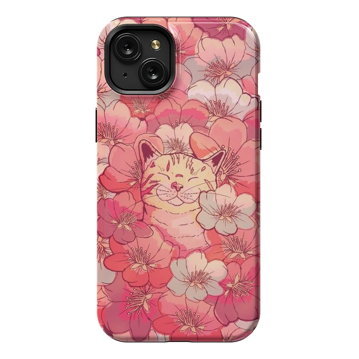 iPhone 15 Plus StrongFit The cherry blossom cat by Steve Wade (Swade)