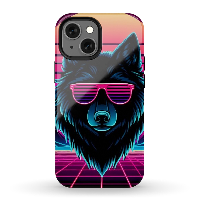 iPhone 13 mini StrongFit Neon Black Wolf by JohnnyVillas