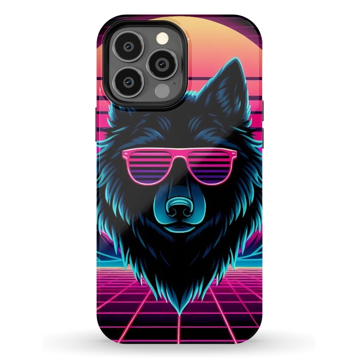 iPhone 13 Pro Max StrongFit Neon Black Wolf by JohnnyVillas