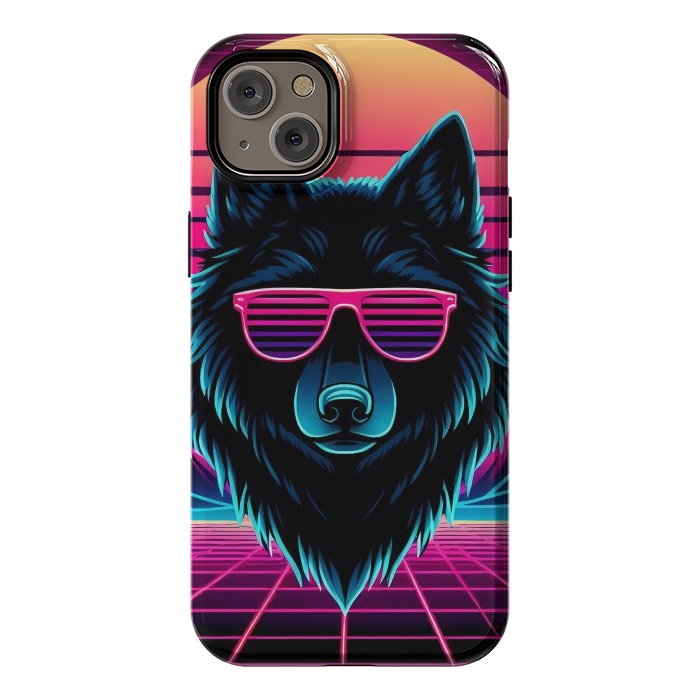 iPhone 14 Plus StrongFit Neon Black Wolf by JohnnyVillas