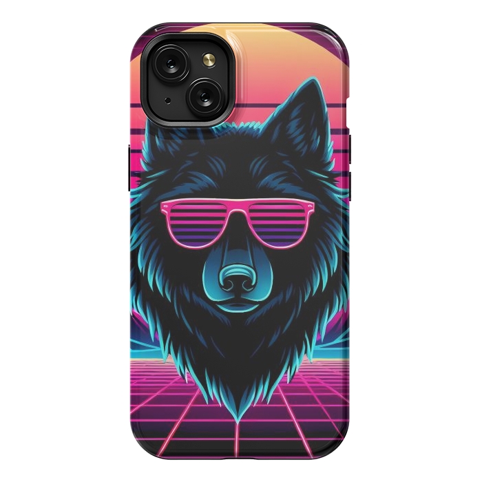 iPhone 15 Plus StrongFit Neon Black Wolf by JohnnyVillas