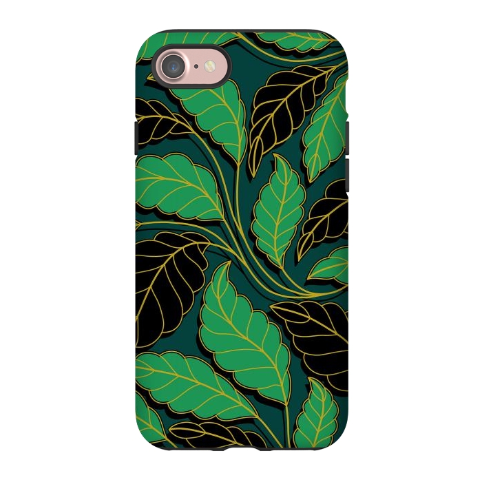 iPhone 7 StrongFit Curved lines Branches Leaves black and green G608 by Medusa GraphicArt