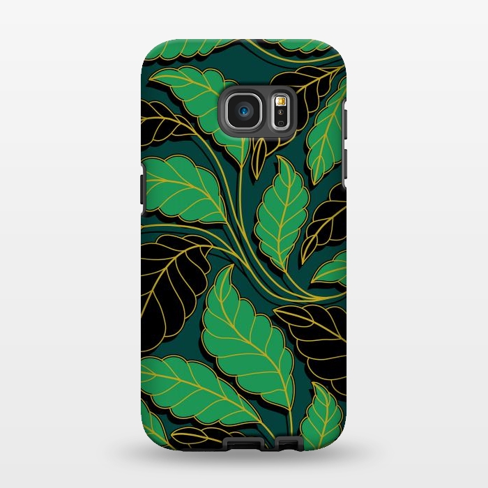 Galaxy S7 EDGE StrongFit Curved lines Branches Leaves black and green G608 by Medusa GraphicArt