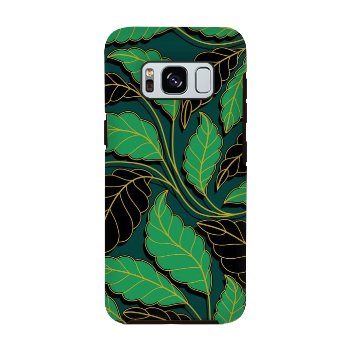 Galaxy S8 StrongFit Curved lines Branches Leaves black and green G608 by Medusa GraphicArt
