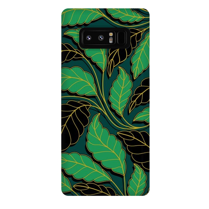 Galaxy Note 8 StrongFit Curved lines Branches Leaves black and green G608 by Medusa GraphicArt