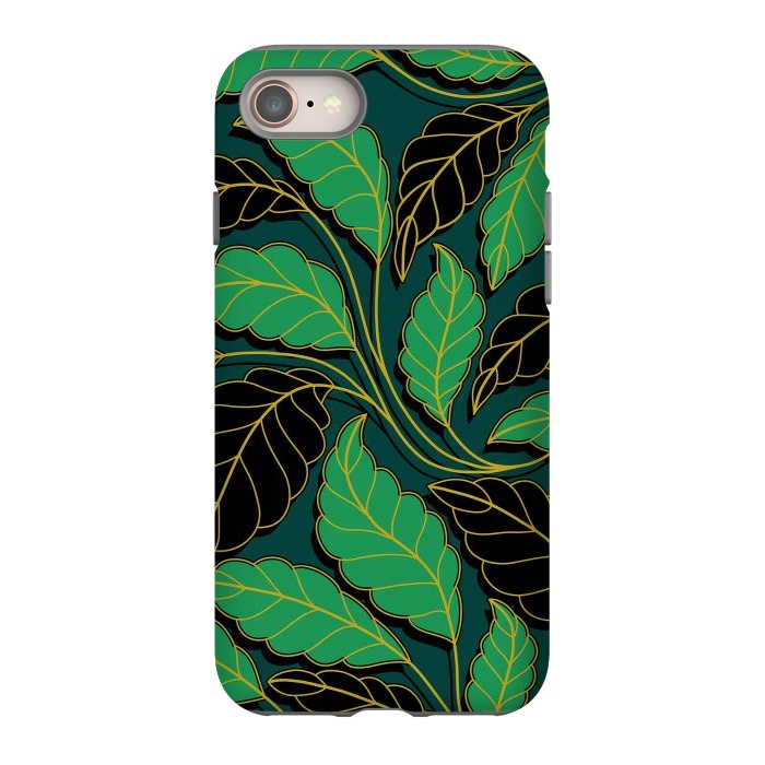 iPhone 8 StrongFit Curved lines Branches Leaves black and green G608 by Medusa GraphicArt
