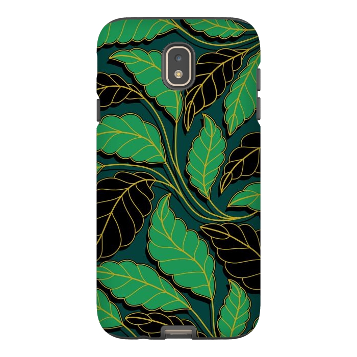Galaxy J7 StrongFit Curved lines Branches Leaves black and green G608 by Medusa GraphicArt