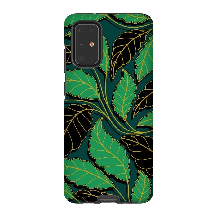 Galaxy S20 Plus StrongFit Curved lines Branches Leaves black and green G608 by Medusa GraphicArt