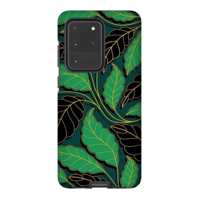 Galaxy S20 Ultra StrongFit Curved lines Branches Leaves black and green G608 by Medusa GraphicArt