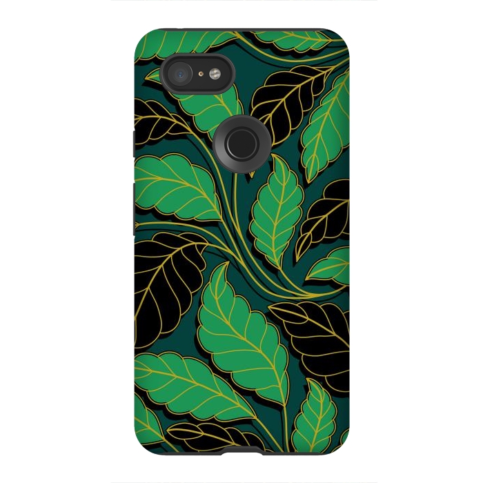 Pixel 3XL StrongFit Curved lines Branches Leaves black and green G608 by Medusa GraphicArt