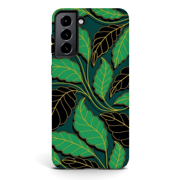 Galaxy S21 plus StrongFit Curved lines Branches Leaves black and green G608 by Medusa GraphicArt