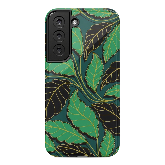 Galaxy S22 StrongFit Curved lines Branches Leaves black and green G608 by Medusa GraphicArt