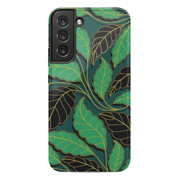 Galaxy S22 plus StrongFit Curved lines Branches Leaves black and green G608 by Medusa GraphicArt