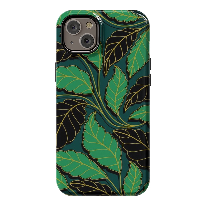 iPhone 14 Plus StrongFit Curved lines Branches Leaves black and green G608 by Medusa GraphicArt