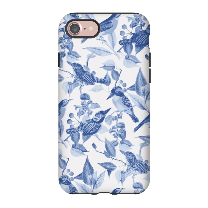 iPhone 7 StrongFit Birds and leaves chinoiserie - blue porcelain nature pattern by Oana 