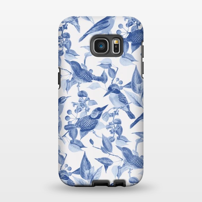 Galaxy S7 EDGE StrongFit Birds and leaves chinoiserie - blue porcelain nature pattern by Oana 