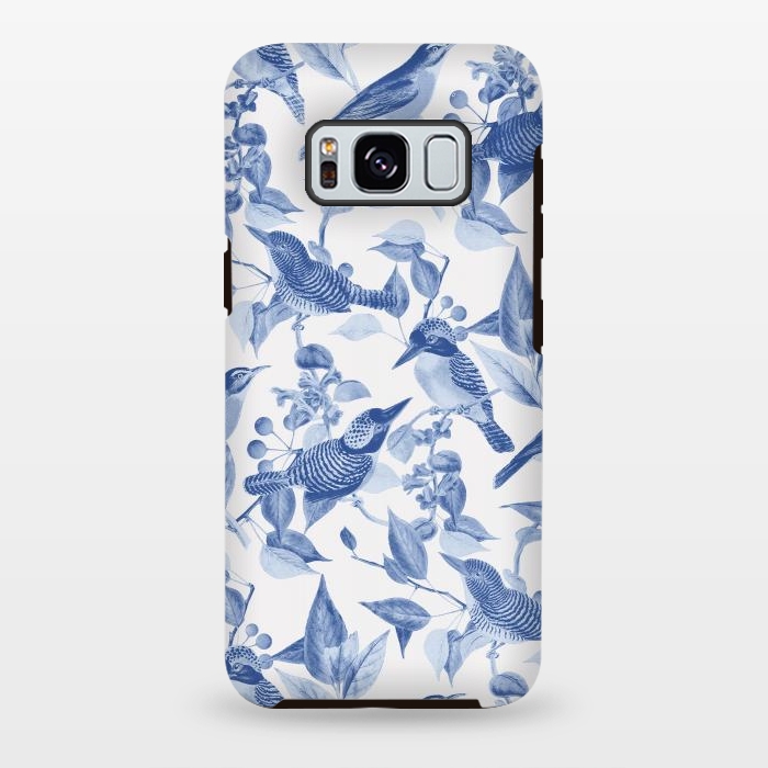 Galaxy S8 plus StrongFit Birds and leaves chinoiserie - blue porcelain nature pattern by Oana 