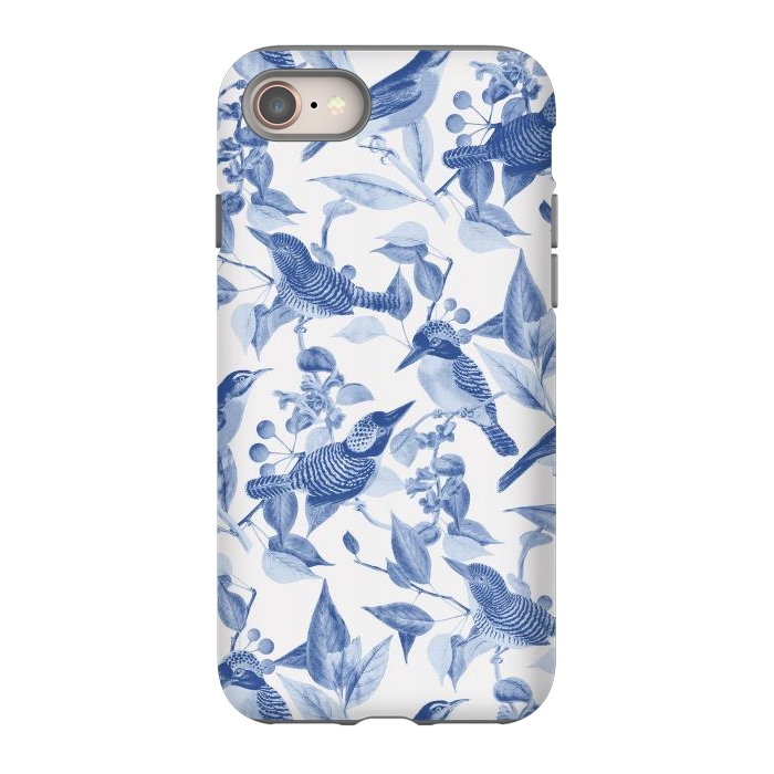 iPhone 8 StrongFit Birds and leaves chinoiserie - blue porcelain nature pattern by Oana 