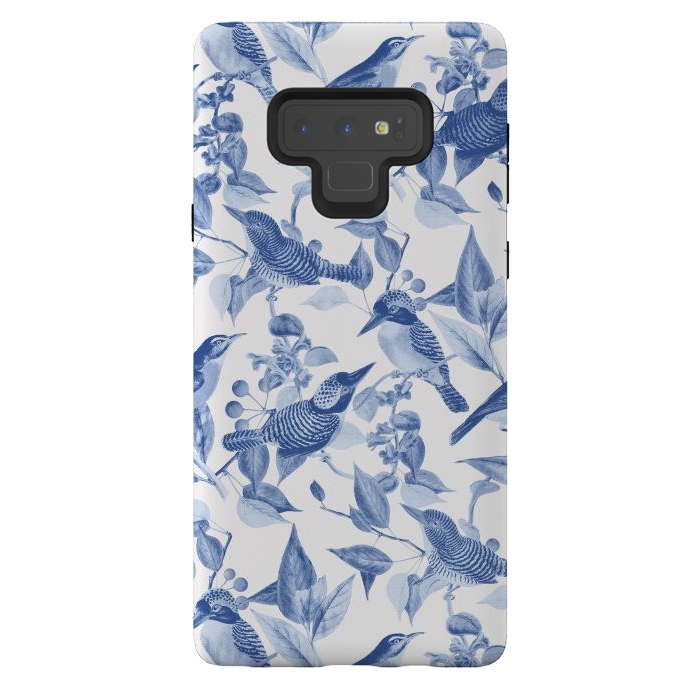 Galaxy Note 9 StrongFit Birds and leaves chinoiserie - blue porcelain nature pattern by Oana 