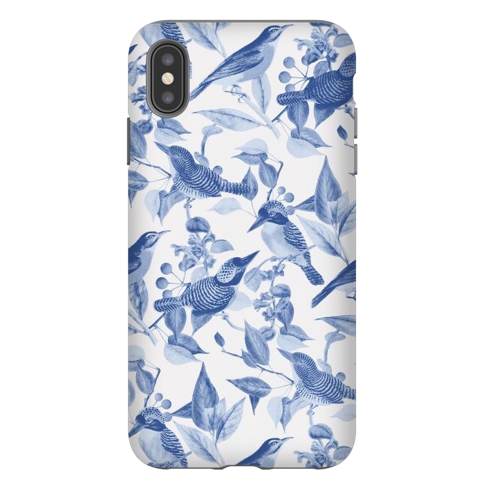 iPhone Xs Max StrongFit Birds and leaves chinoiserie - blue porcelain nature pattern by Oana 