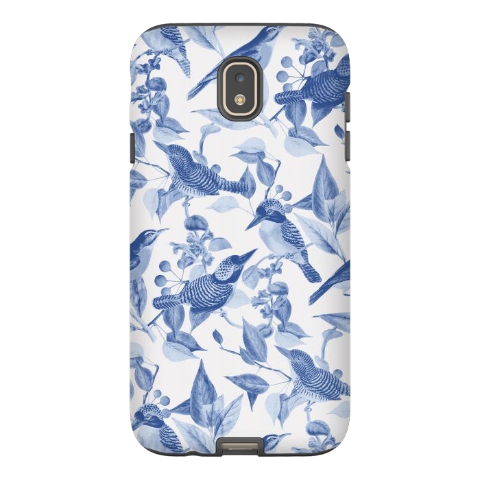 Galaxy J7 StrongFit Birds and leaves chinoiserie - blue porcelain nature pattern by Oana 