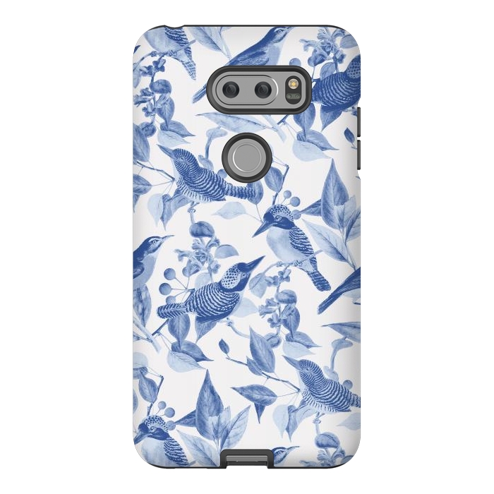 V30 StrongFit Birds and leaves chinoiserie - blue porcelain nature pattern by Oana 