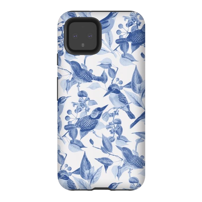 Pixel 4 StrongFit Birds and leaves chinoiserie - blue porcelain nature pattern by Oana 