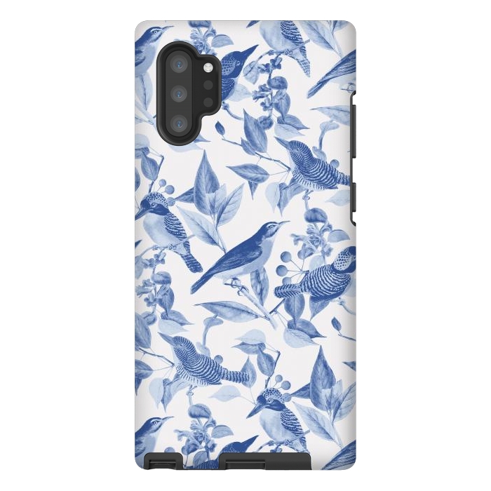 Galaxy Note 10 plus StrongFit Birds and leaves chinoiserie - blue porcelain nature pattern by Oana 