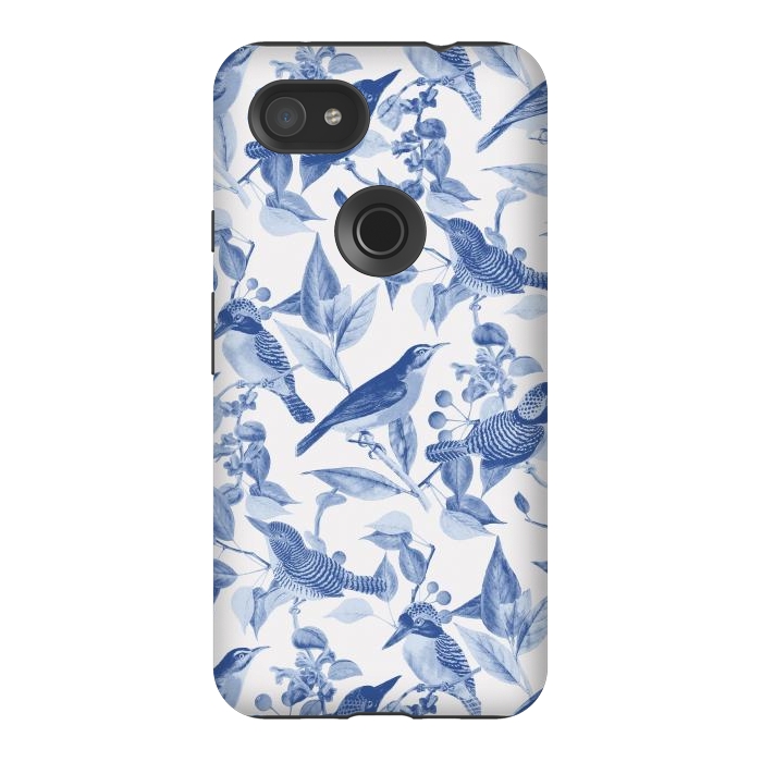 Pixel 3AXL StrongFit Birds and leaves chinoiserie - blue porcelain nature pattern by Oana 