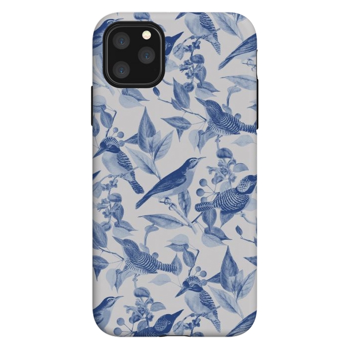 iPhone 11 Pro Max StrongFit Birds and leaves chinoiserie - blue porcelain nature pattern by Oana 