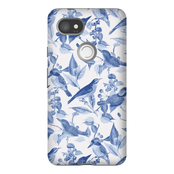 Pixel 2XL StrongFit Birds and leaves chinoiserie - blue porcelain nature pattern by Oana 