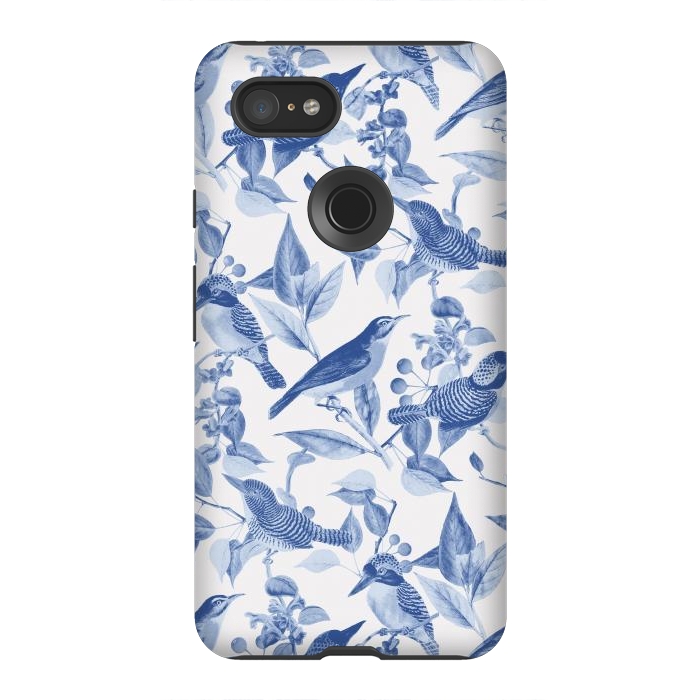 Pixel 3XL StrongFit Birds and leaves chinoiserie - blue porcelain nature pattern by Oana 