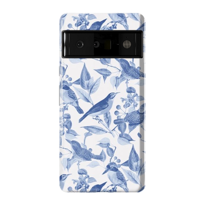 Pixel 6 Pro StrongFit Birds and leaves chinoiserie - blue porcelain nature pattern by Oana 