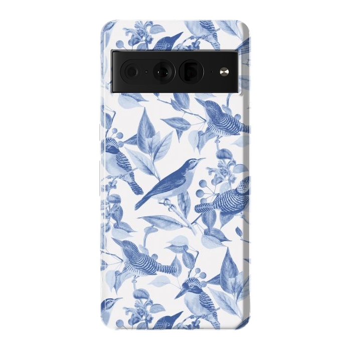 Pixel 7 Pro StrongFit Birds and leaves chinoiserie - blue porcelain nature pattern by Oana 