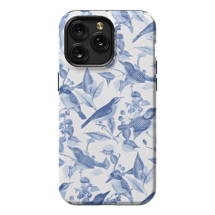 iPhone 15 Pro Max StrongFit Birds and leaves chinoiserie - blue porcelain nature pattern by Oana 
