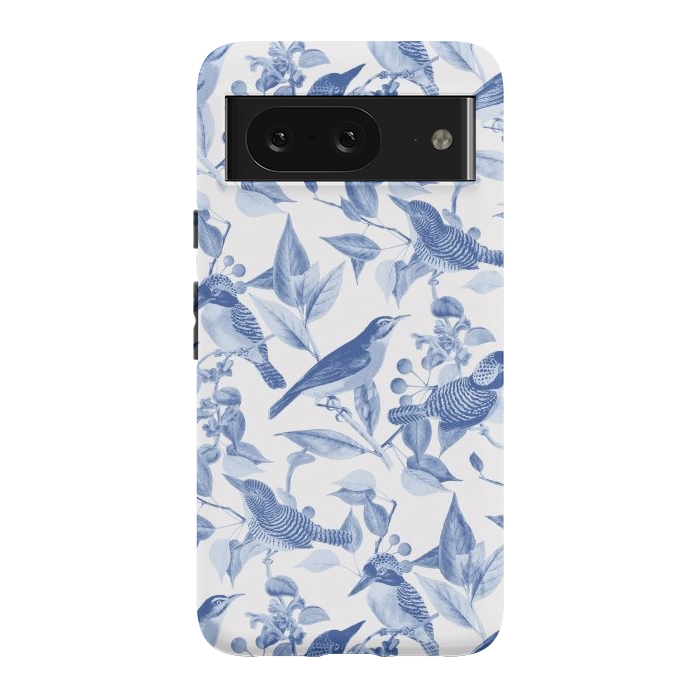 Pixel 8 StrongFit Birds and leaves chinoiserie - blue porcelain nature pattern by Oana 