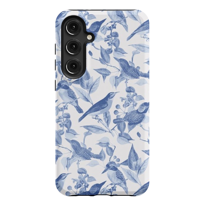 Galaxy S24 Plus StrongFit Birds and leaves chinoiserie - blue porcelain nature pattern by Oana 