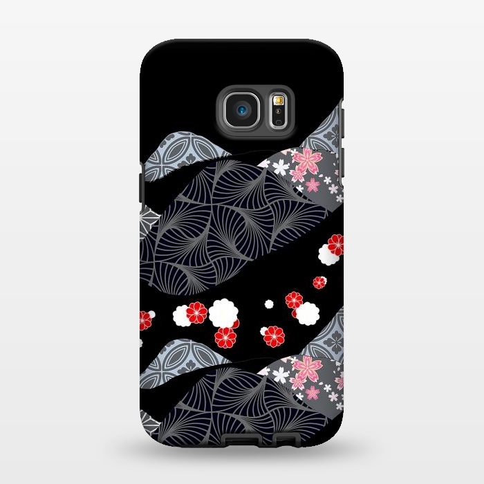 Galaxy S7 EDGE StrongFit Japanese mountains and cherry blossoms - kimono pattern by Oana 