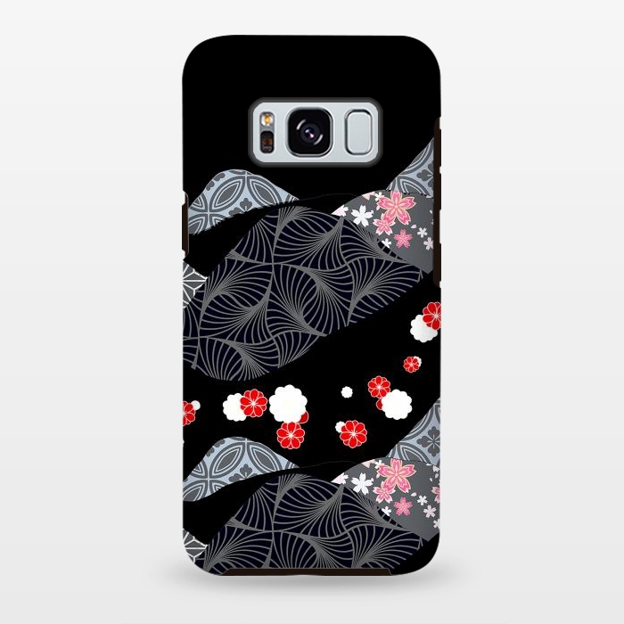 Galaxy S8 plus StrongFit Japanese mountains and cherry blossoms - kimono pattern by Oana 