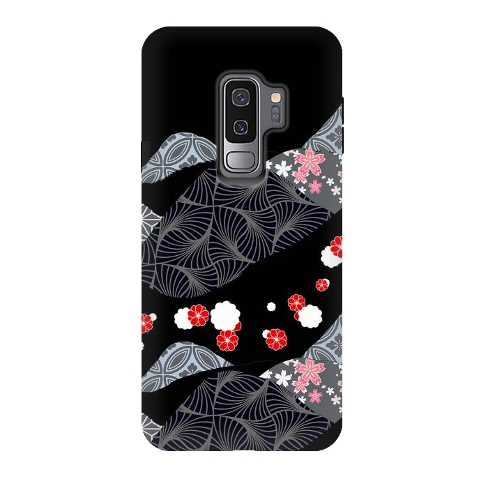Galaxy S9 plus StrongFit Japanese mountains and cherry blossoms - kimono pattern by Oana 