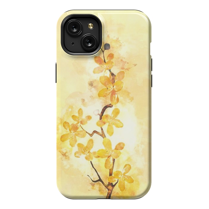 iPhone 15 Plus StrongFit Yellow Tropical Branch by Creativeaxle