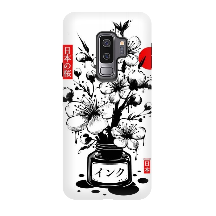 Galaxy S9 plus StrongFit Black Cherry Blossom Japanese Ink by LM2Kone