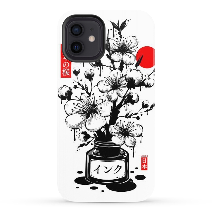 iPhone 12 StrongFit Black Cherry Blossom Japanese Ink by LM2Kone