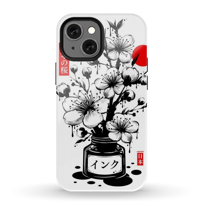 iPhone 13 mini StrongFit Black Cherry Blossom Japanese Ink by LM2Kone