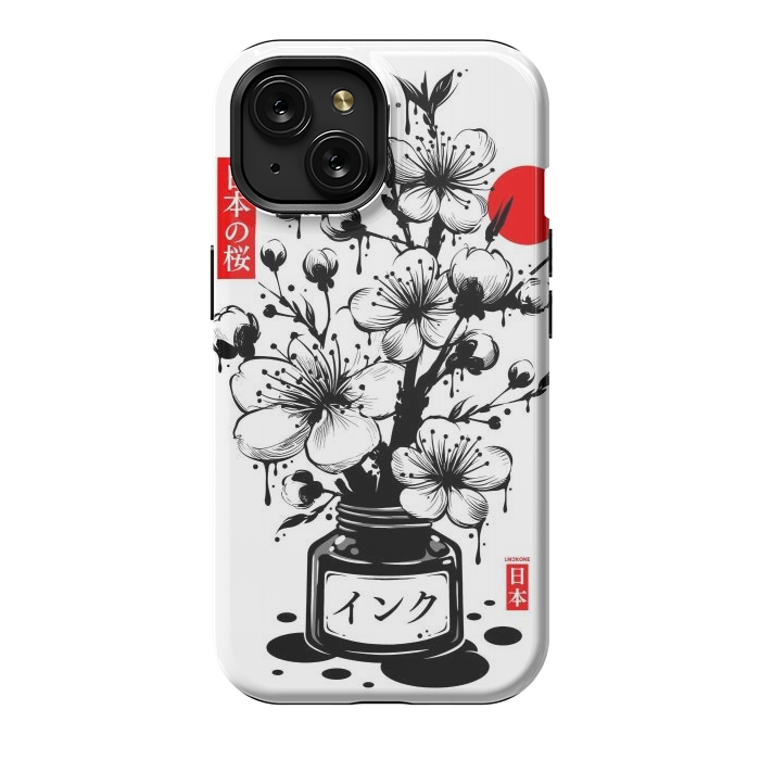 iPhone 15 StrongFit Black Cherry Blossom Japanese Ink by LM2Kone