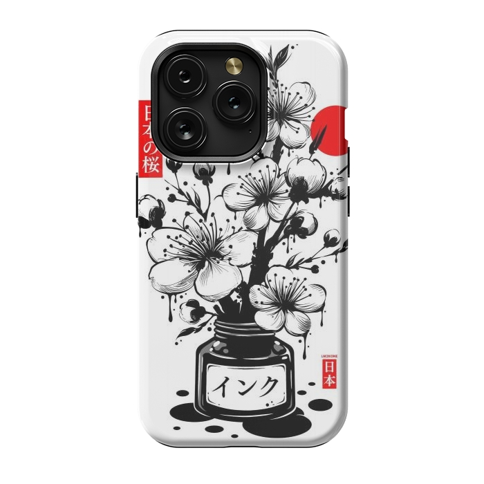 iPhone 15 Pro StrongFit Black Cherry Blossom Japanese Ink by LM2Kone