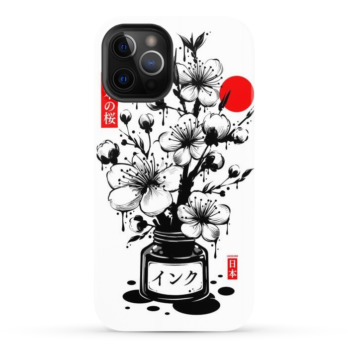 iPhone 12 Pro Max StrongFit Black Cherry Blossom Japanese Ink by LM2Kone