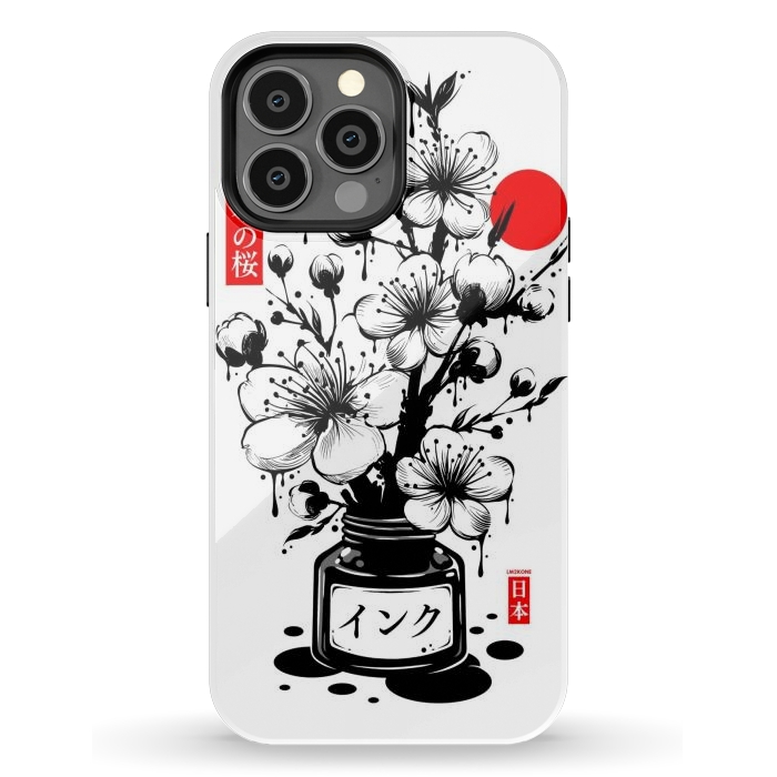 iPhone 13 Pro Max StrongFit Black Cherry Blossom Japanese Ink by LM2Kone