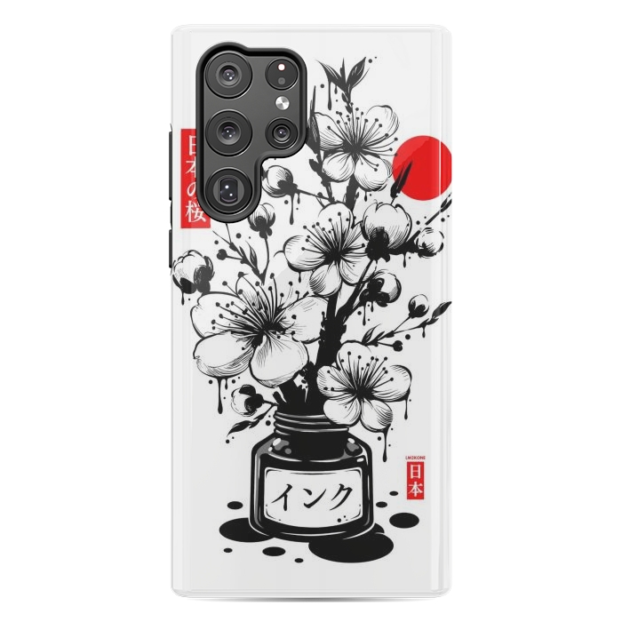 Galaxy S22 Ultra StrongFit Black Cherry Blossom Japanese Ink by LM2Kone