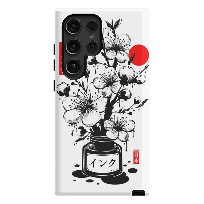 Galaxy S24 Ultra StrongFit Black Cherry Blossom Japanese Ink by LM2Kone